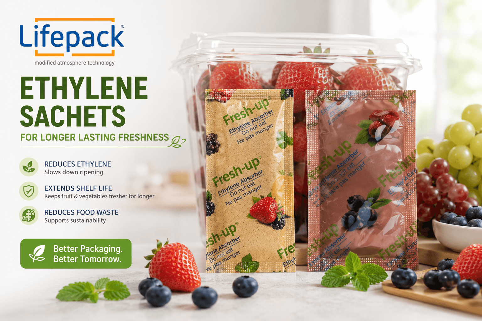 Lifepack ethylene absorber sachets for fresh produce